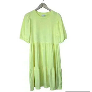 NEXT Ladies Dress Size 12 UK Size 8 US Yellow Short Sleeve Knee Length Tiered
